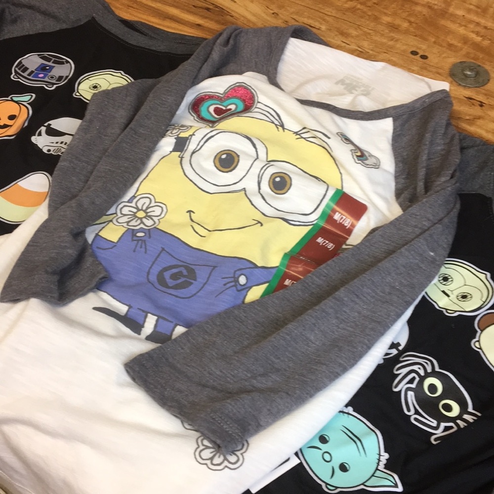 2 Star Wars shirts and 1 sponge bob kids shirts